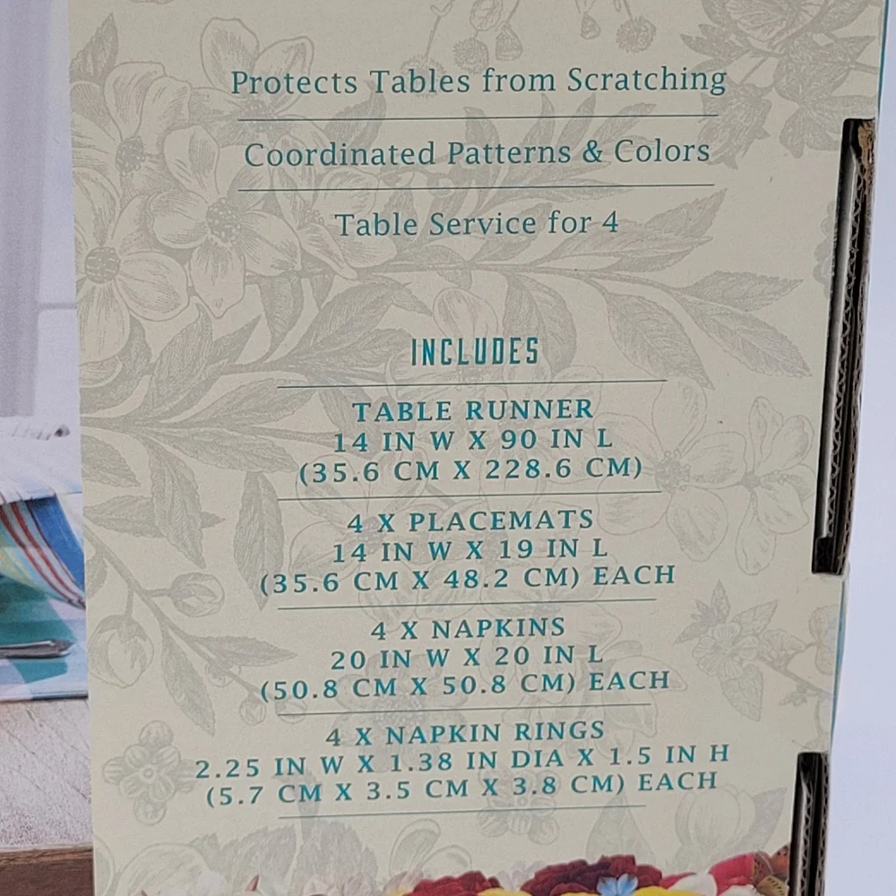 The Pioneer Woman Table Linen Set Teal White Charming Check Tablescape 13pc NEW